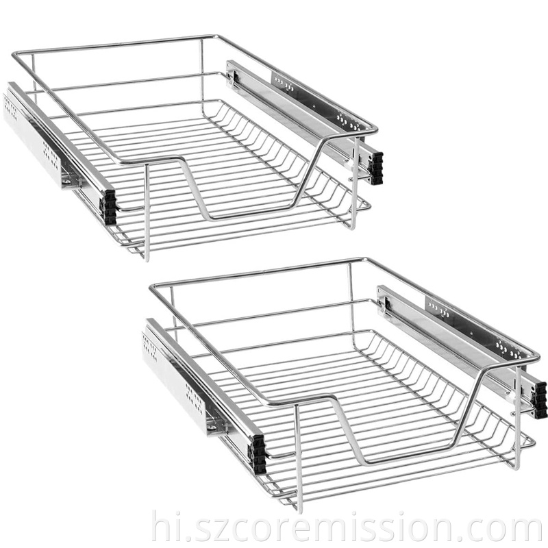 2x40cm Built-in Telescopic Pull-out Kitchen Drawer Basket